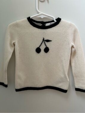 Bonpoint Cream and Black Cherry Motif Sweater 100% Cashmere